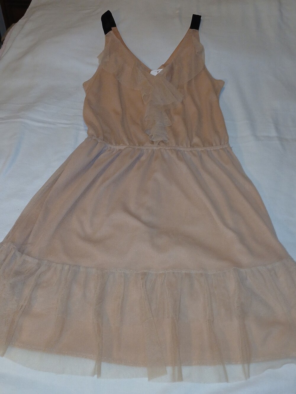 Pre-loved Women's Taupe Ruffle Tulle Dress - Lightweight Summer Style.